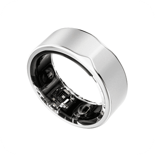 Image of silver AlterMe Ring, with a dark inside and sensors visible